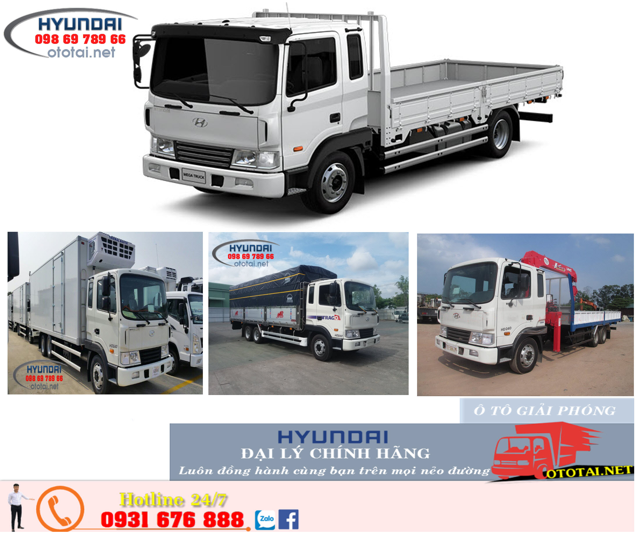 xe tải hyundai hd240 thùng lửng, kín, bat, động lạnh